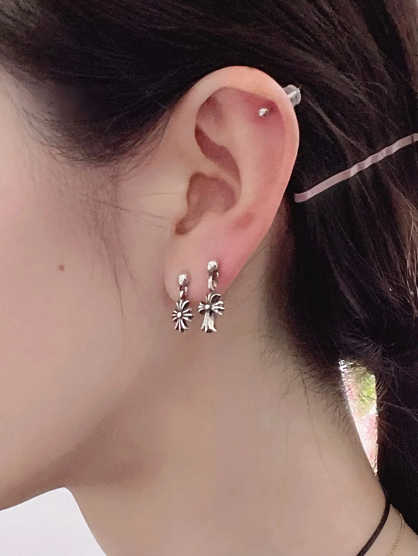 Cross Drop Stud Earrings (Sterling Silver) D15517890 — view 9