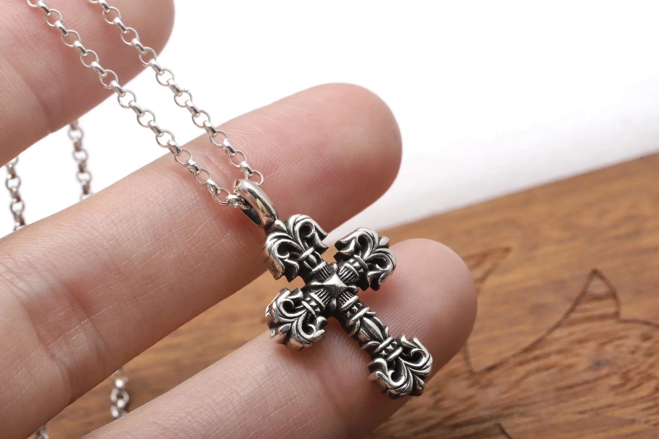 Flame Cross Pendant Necklace (Sterling Silver) D34017881 — view 4