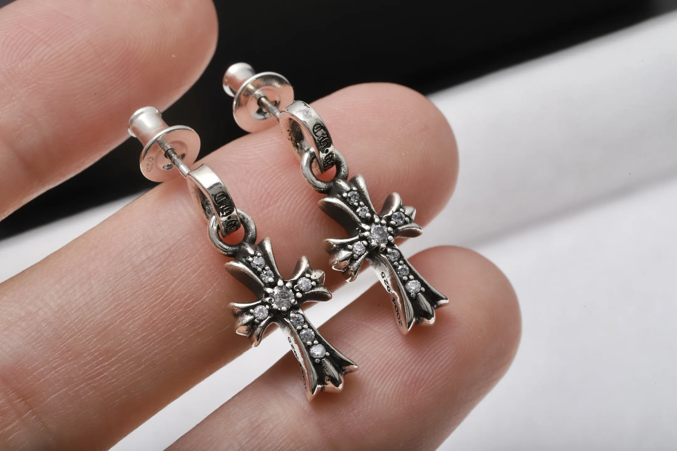 Chrome Hearts-Inspired Pave Cross Drop Earrings D26517893 — view 6