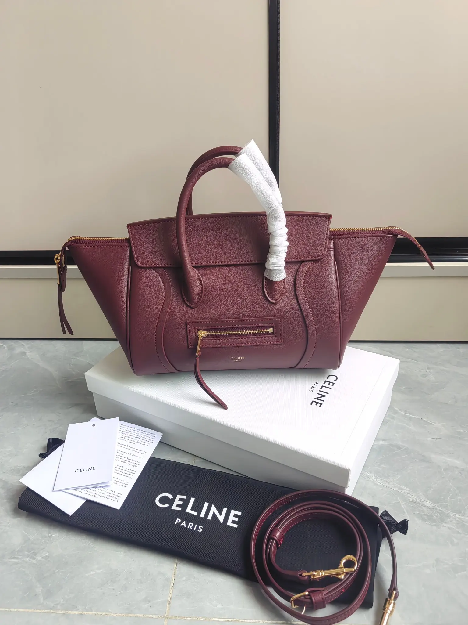 Celine Mini Luggage Handbag in Burgundy D57017779