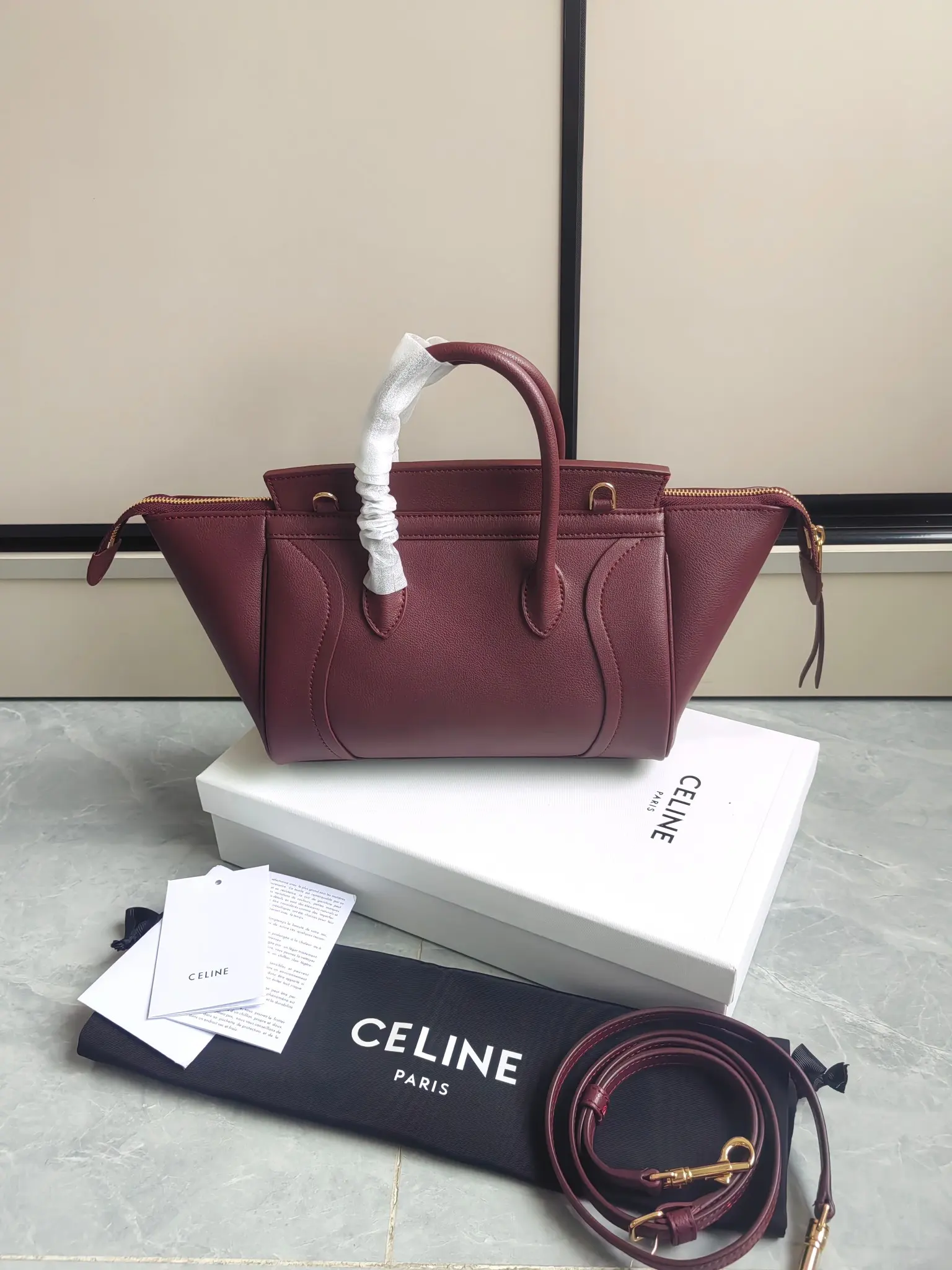 Celine Mini Luggage Handbag in Burgundy D57017779 — view 2