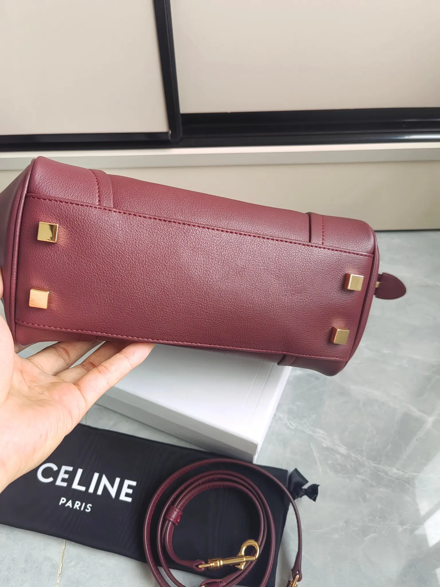 Celine Mini Luggage Handbag in Burgundy D57017779 — view 3