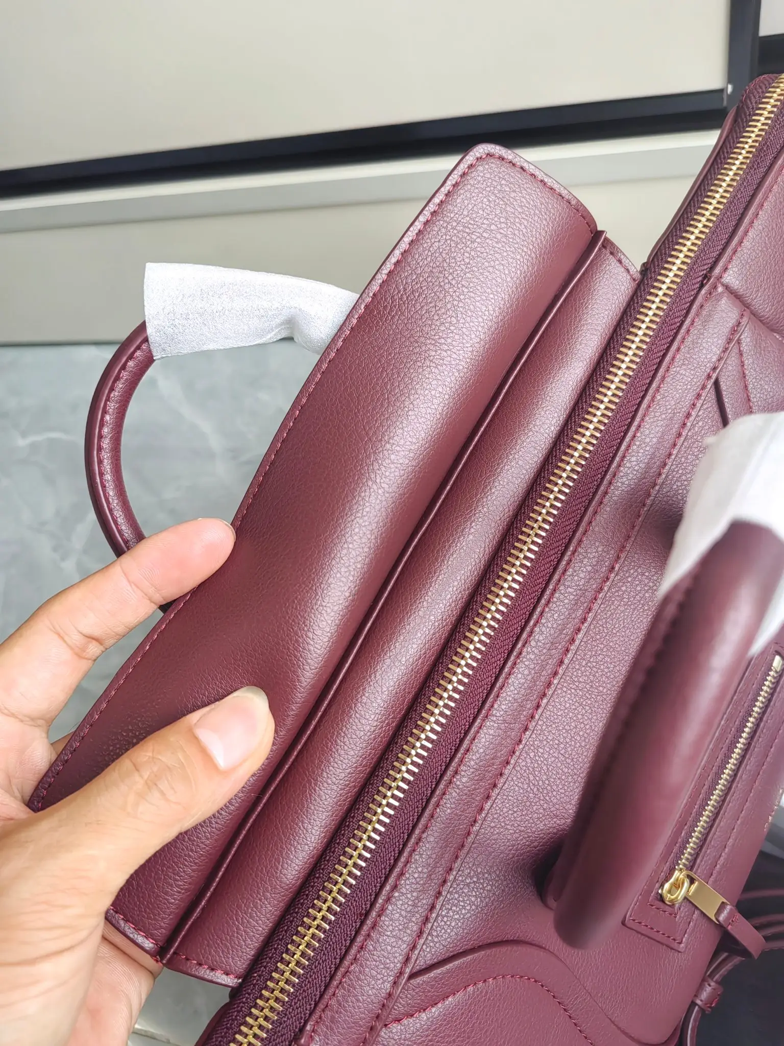 Celine Mini Luggage Handbag in Burgundy D57017779 — view 6