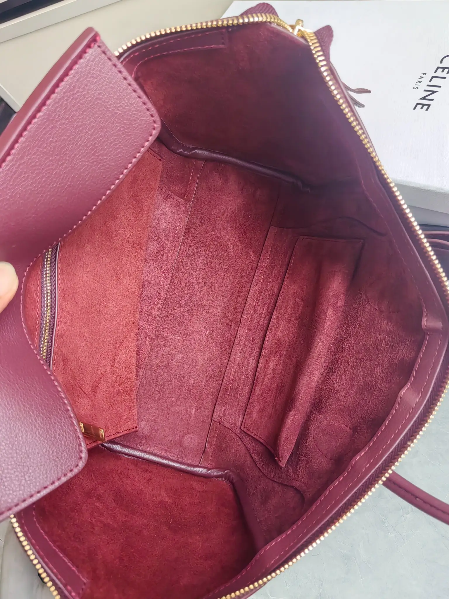 Celine Mini Luggage Handbag in Burgundy D57017779 — view 7