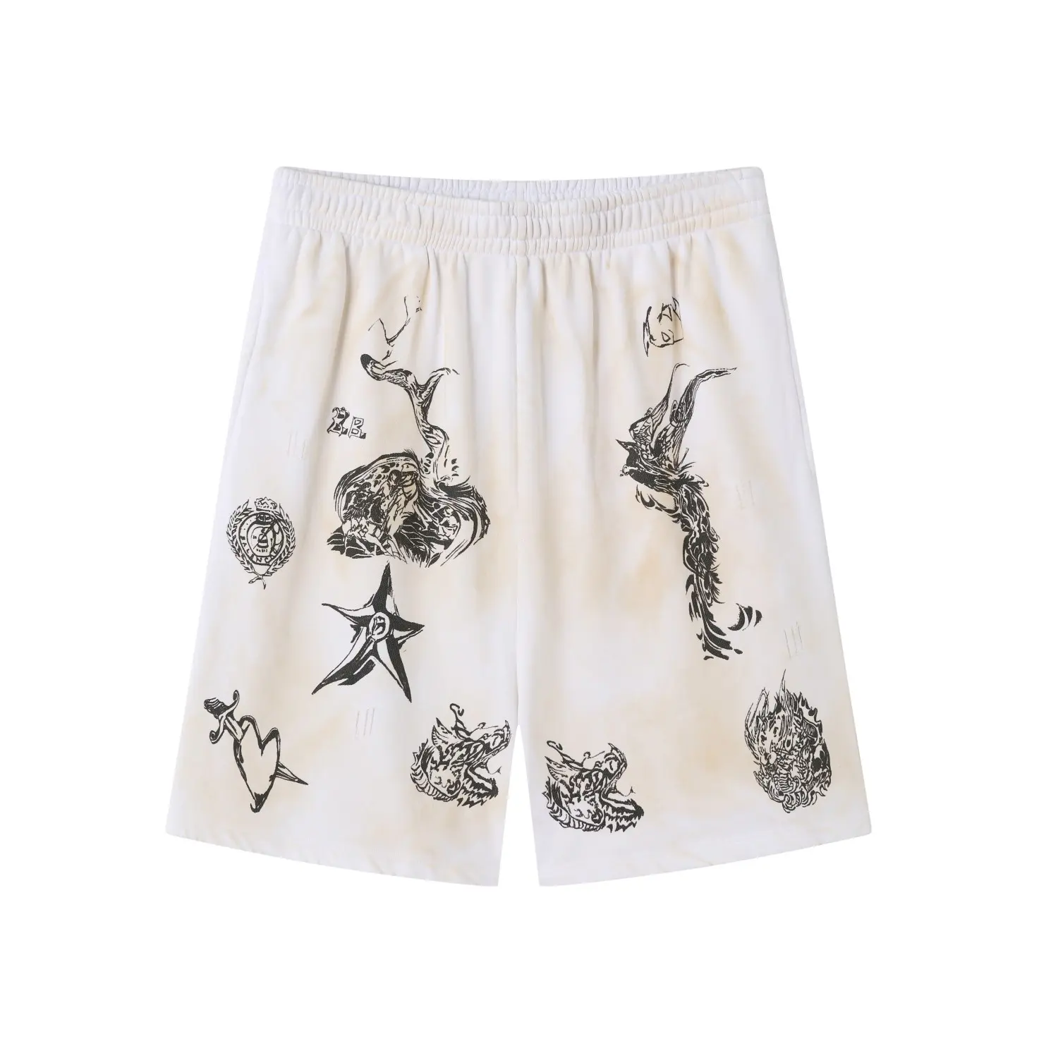 Graffiti Print Distressed Sweat Shorts D18921258