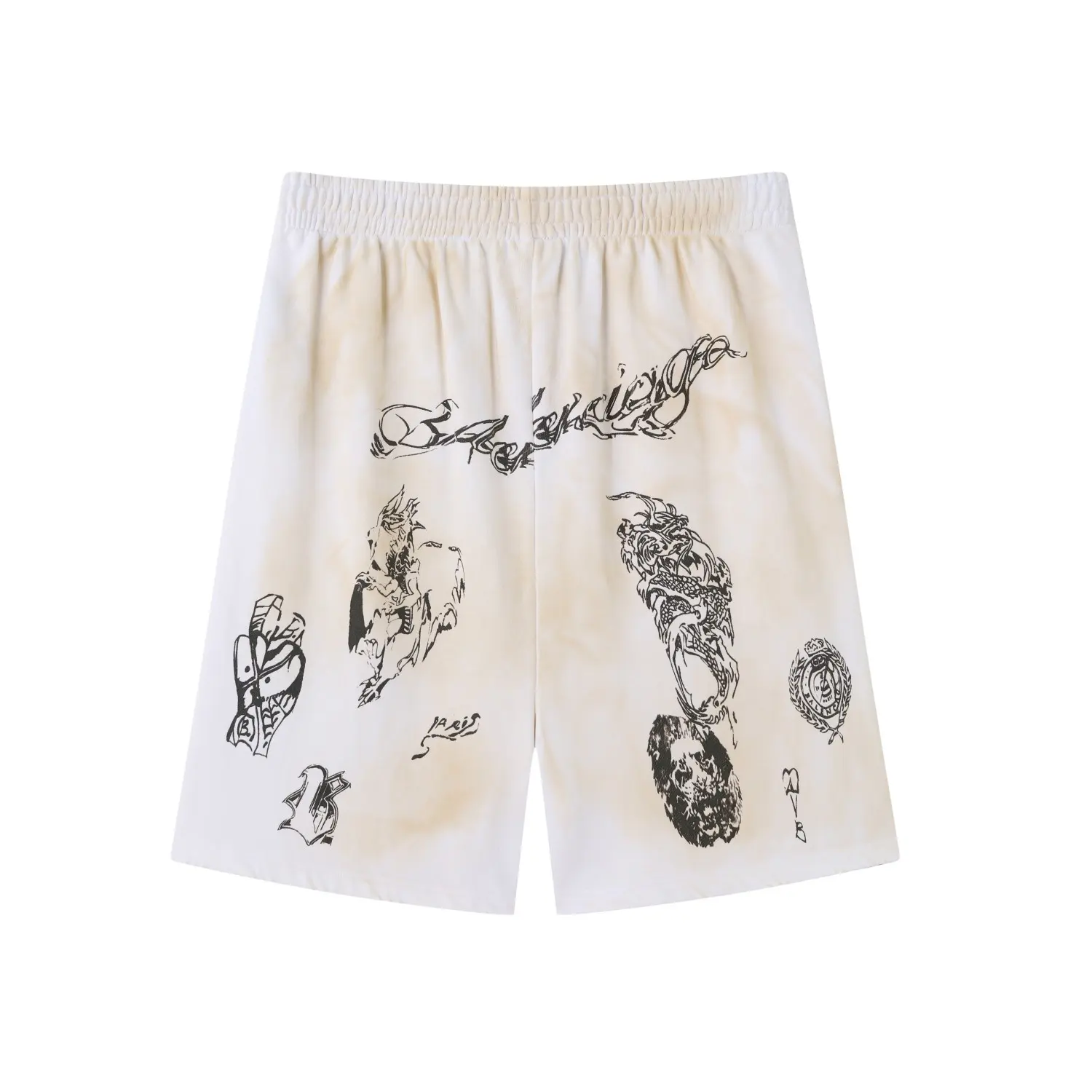 Graffiti Print Distressed Sweat Shorts D18921258 — view 2
