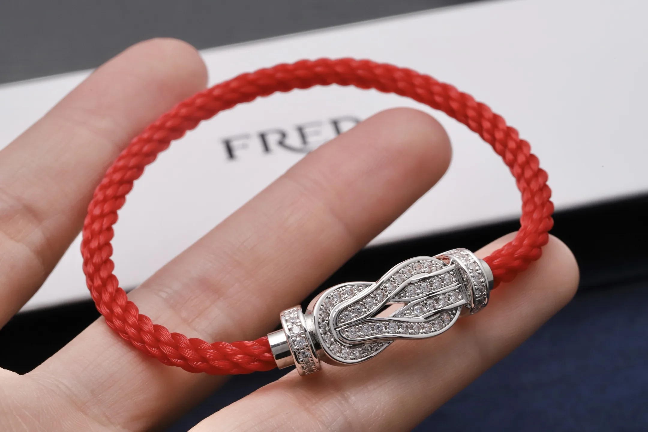 8-Degree Buckle Red Cord Bracelet with Pavé Crystals D23017110 — view 4