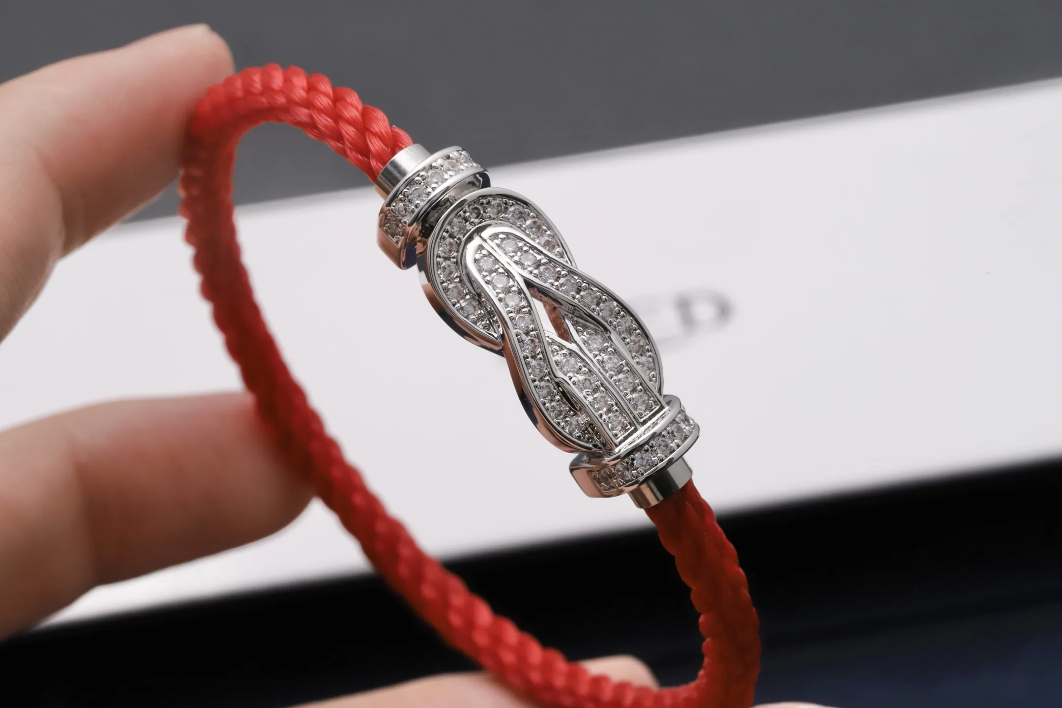 8-Degree Buckle Red Cord Bracelet with Pavé Crystals D23017110 — view 5