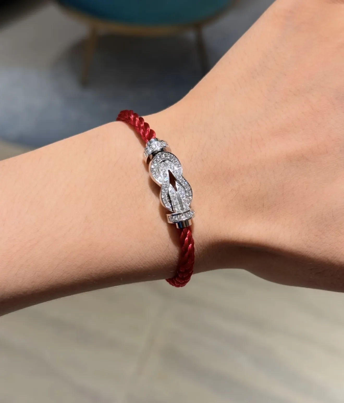 8-Degree Buckle Red Cord Bracelet with Pavé Crystals D23017110 — view 8