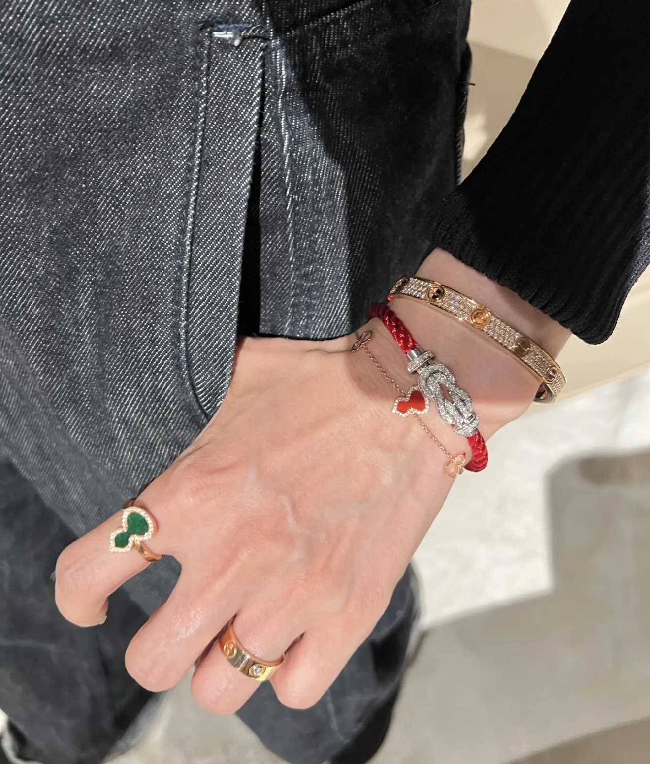 8-Degree Buckle Red Cord Bracelet with Pavé Crystals D23017110 — view 12