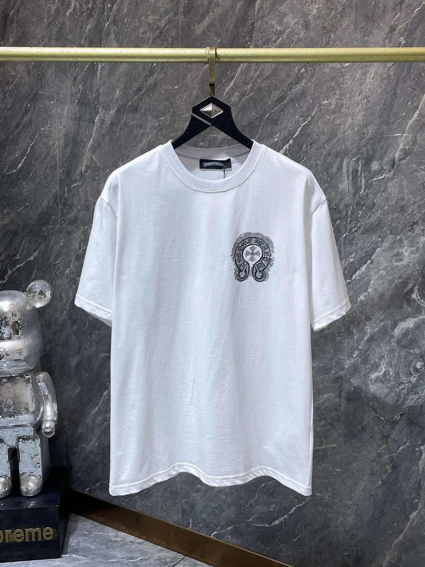 Logo-Flocked Distressed Cotton T-Shirt D11511613