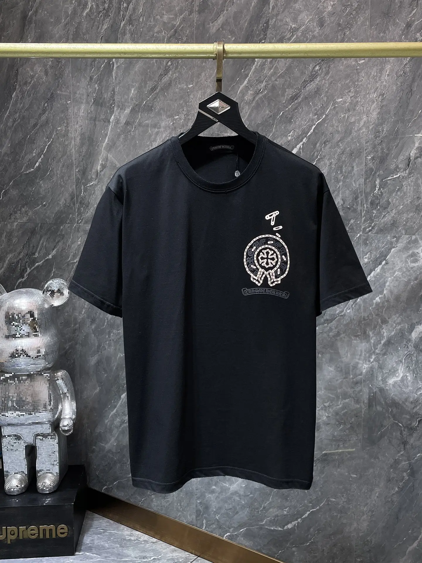 Horseshoe Logo Flocked Cotton T-Shirt D11811604