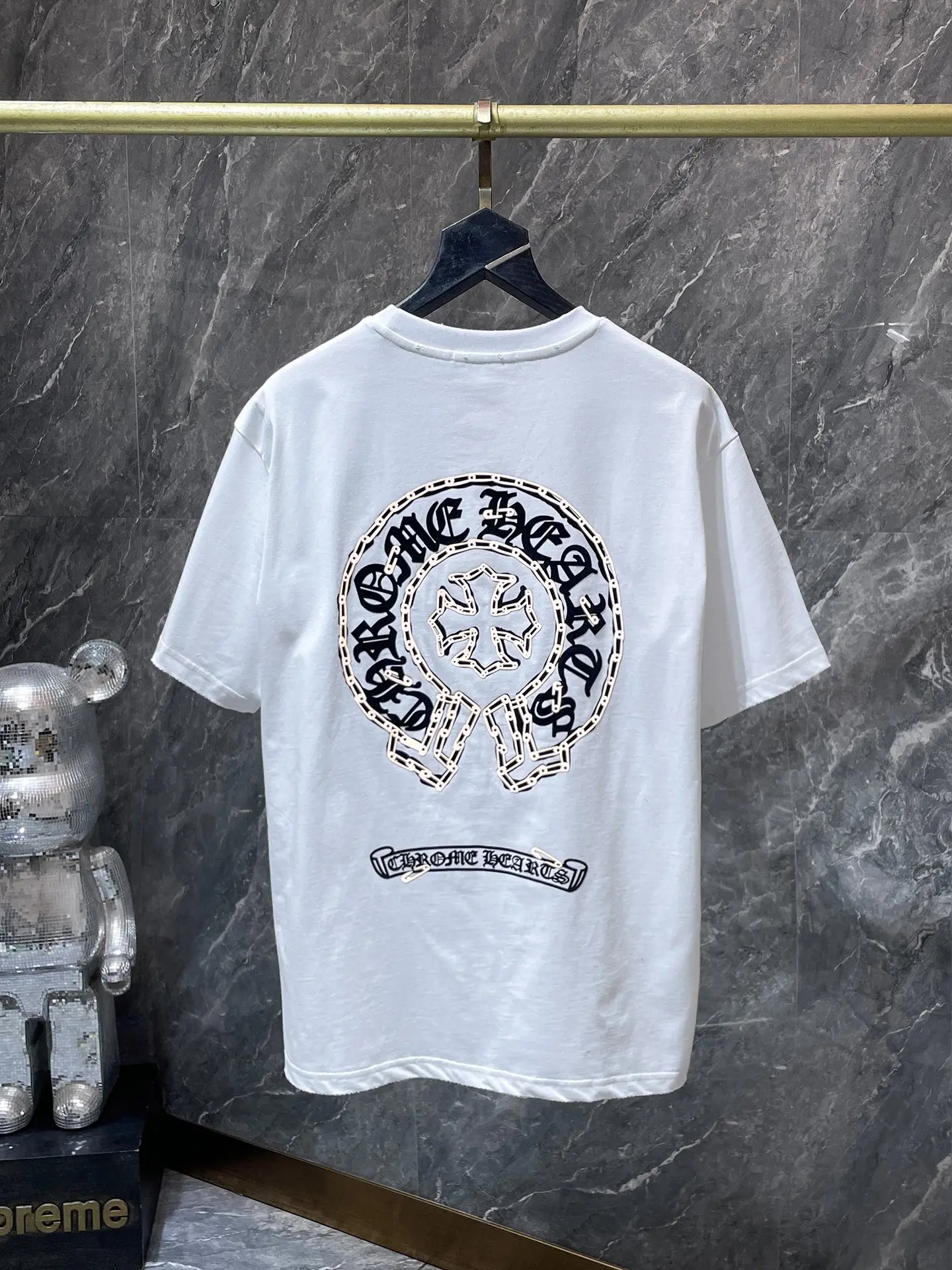 Horseshoe Logo Flocked Cotton T-Shirt D11811595 — view 3