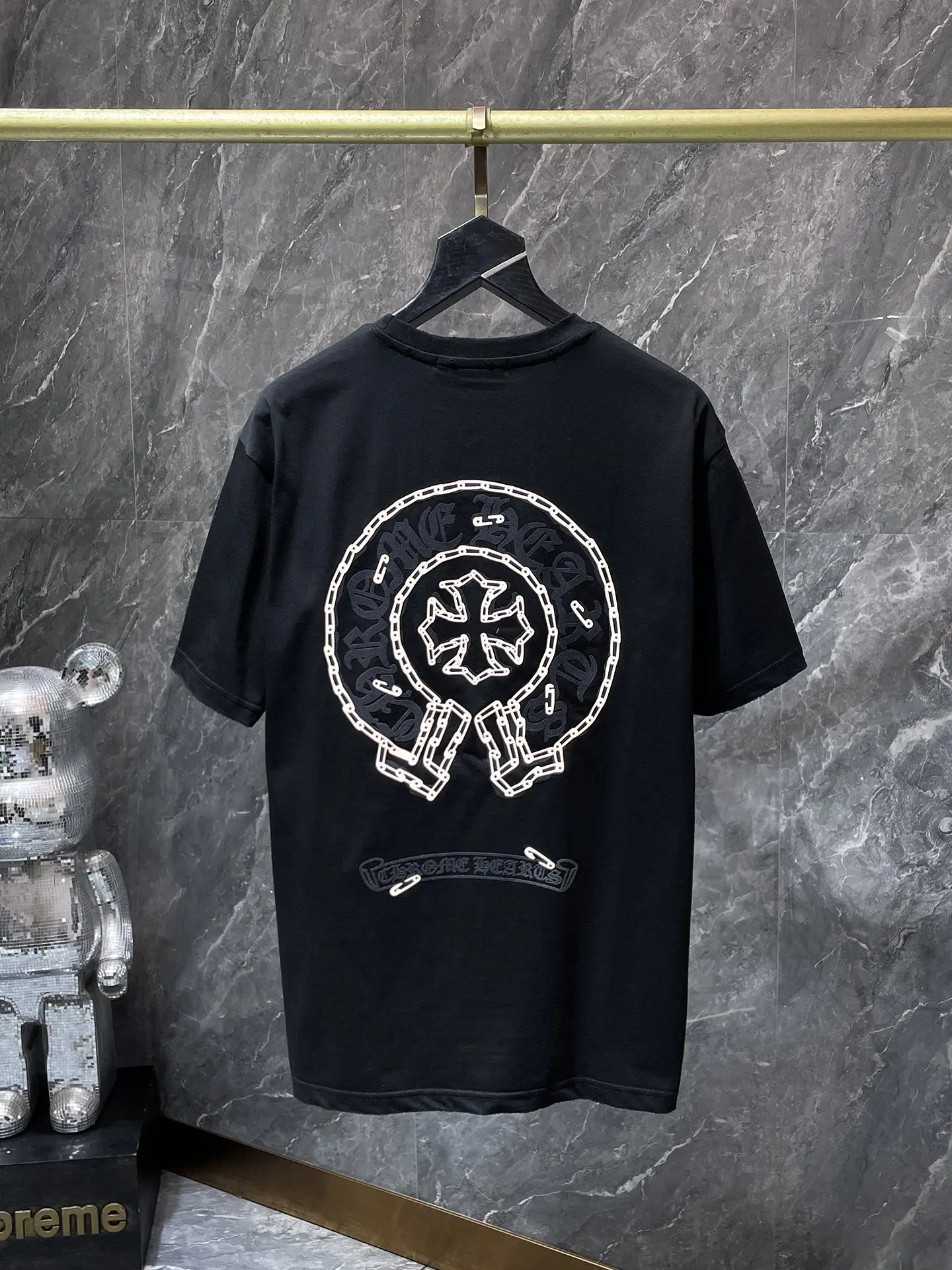 Horseshoe Logo Flocked Cotton T-Shirt D6815439 — view 3