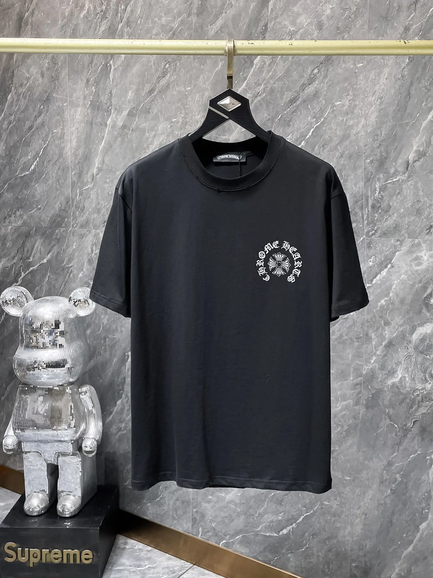 Rhinestone Horseshoe Logo Cotton T-Shirt D7015413