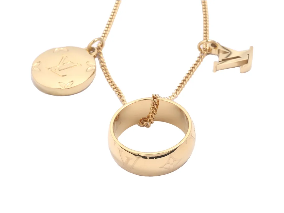 Monogram Charm and Ring Pendant Necklace (Titanium Steel) D10017359