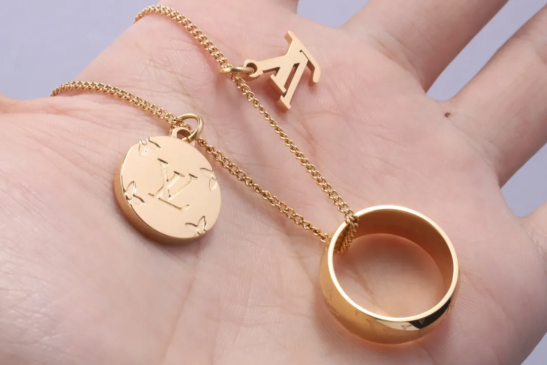 Monogram Charm and Ring Pendant Necklace (Titanium Steel) D10017359 — view 5