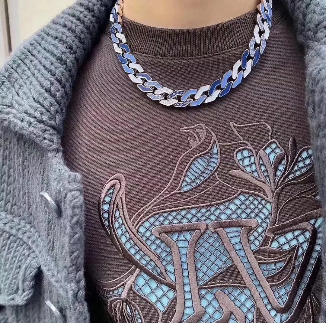 Monogram Enamel Chain Links Necklace (Titanium Steel) D21016753 — view 9