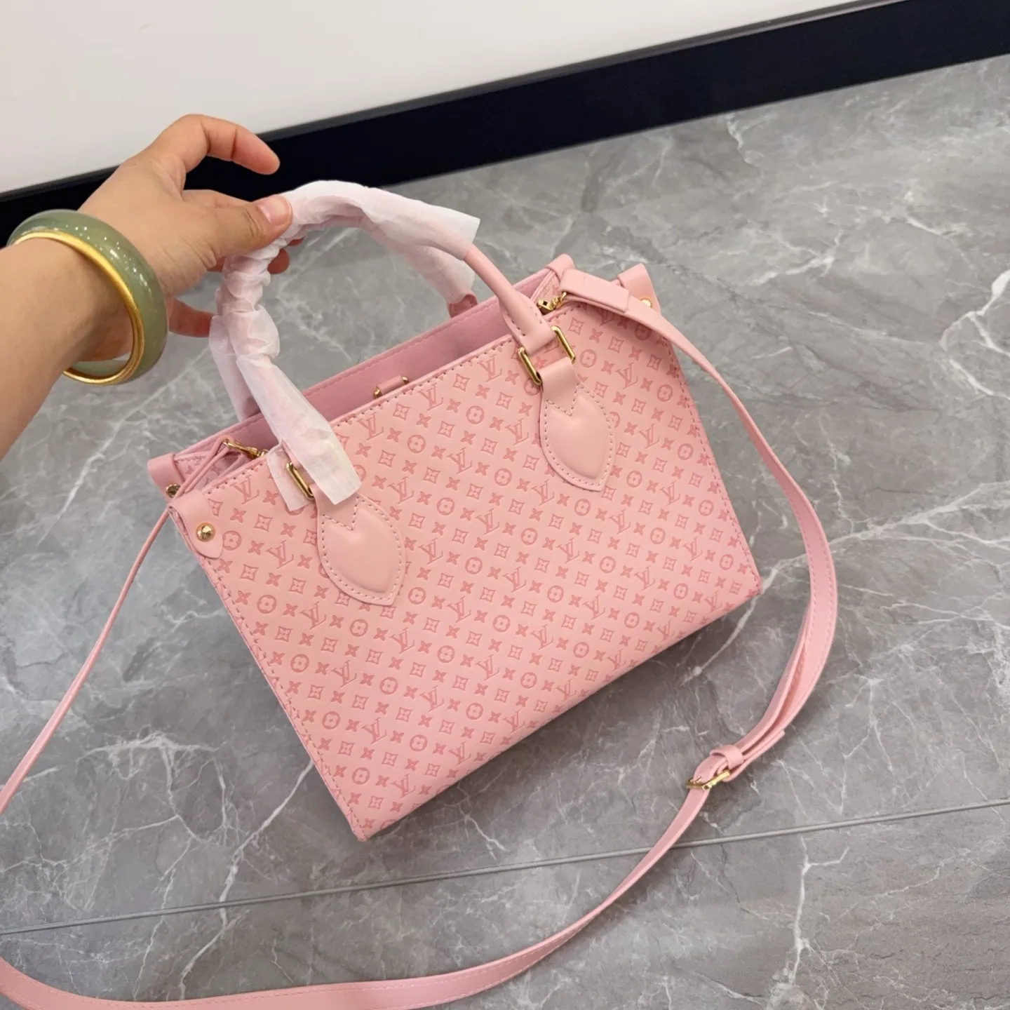 LV OnTheGo Embossed Pink Tote Bag D27516170 — view 2