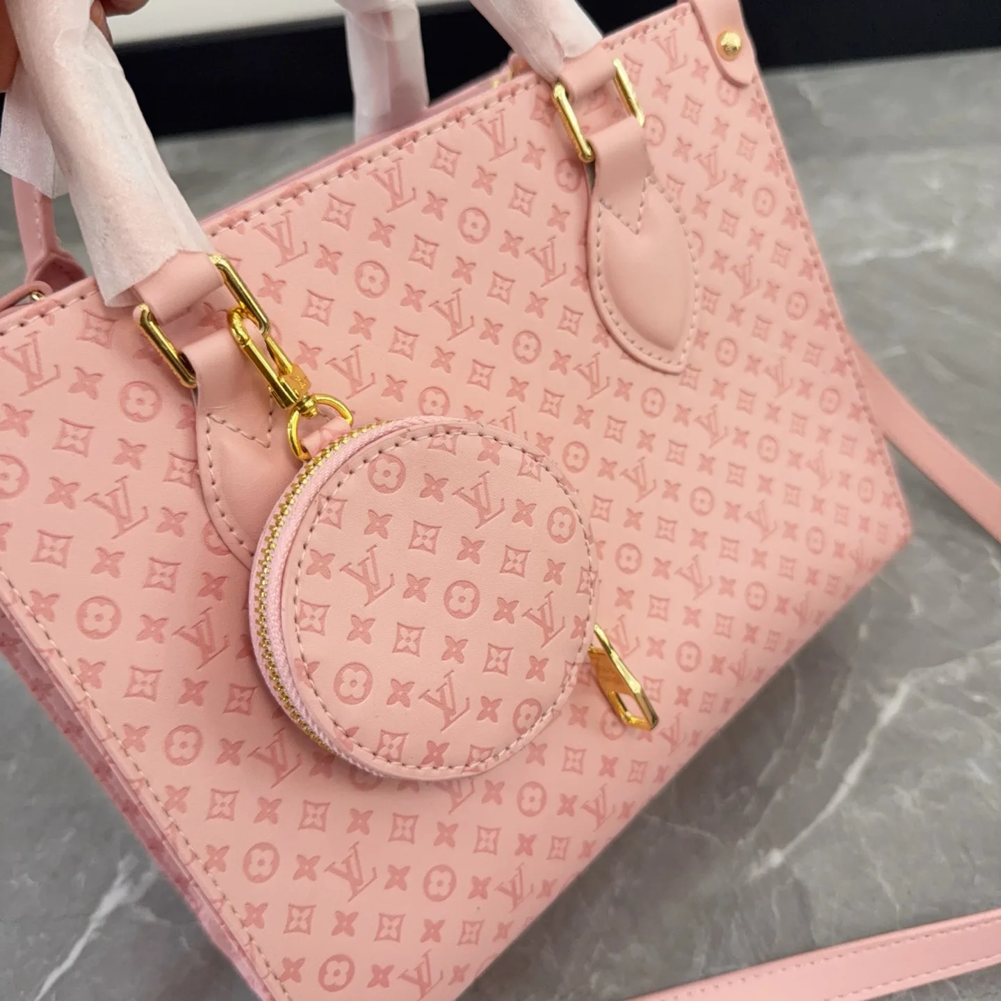 LV OnTheGo Embossed Pink Tote Bag D27516170 — view 6