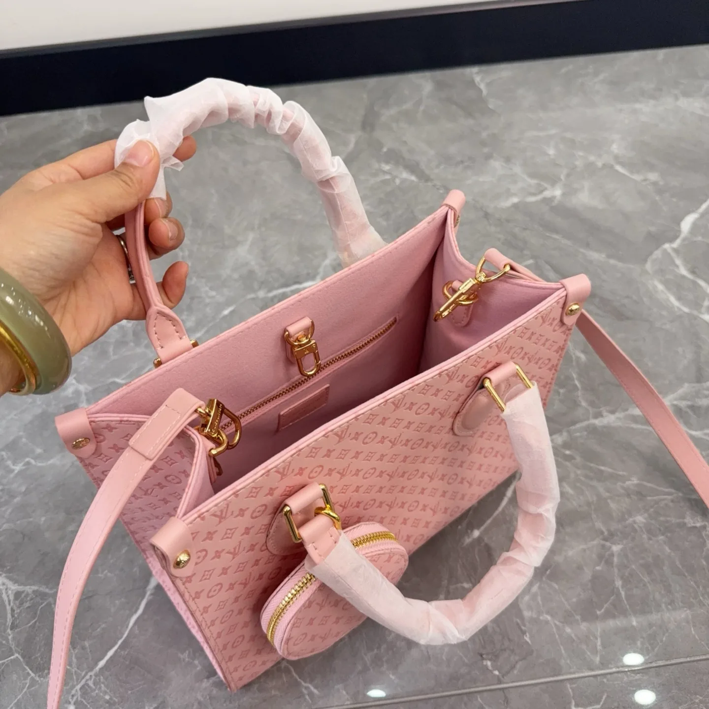 LV OnTheGo Embossed Pink Tote Bag D27516170 — view 8
