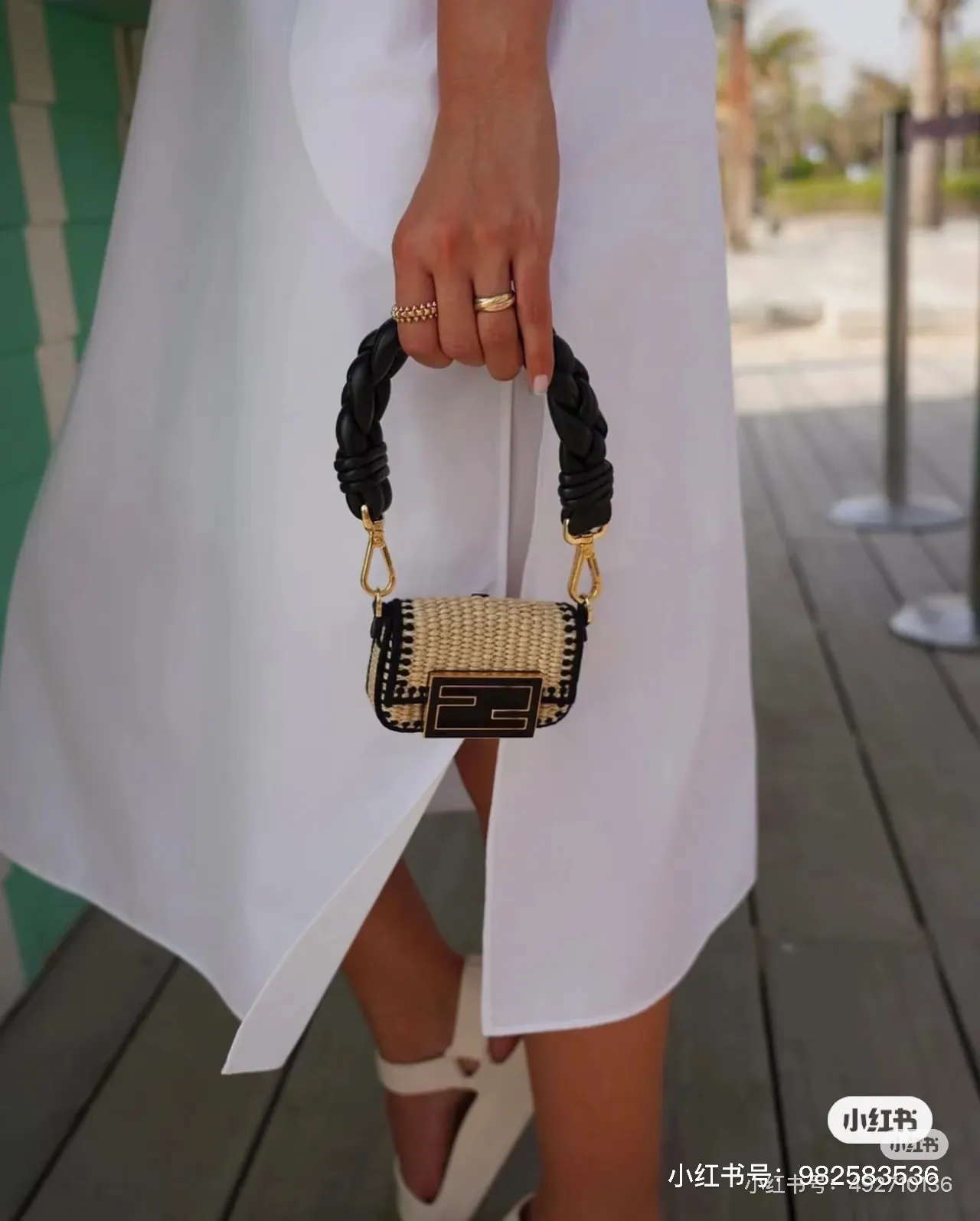 Fendi Woven Raffia Mini Baguette Charm D25516175 — view 4