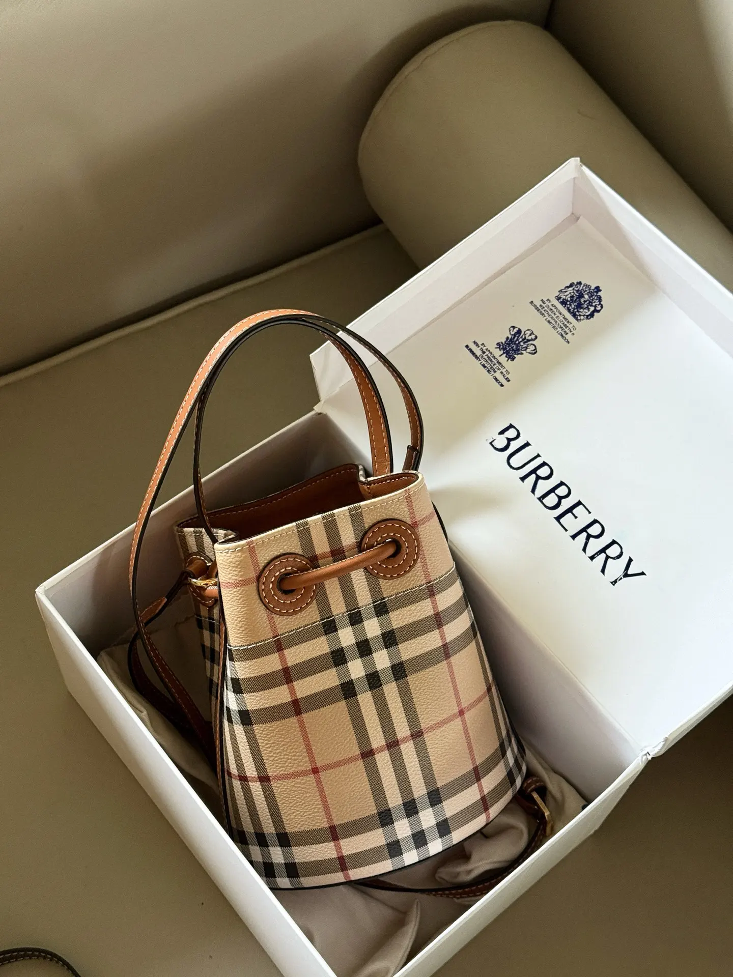 Burberry Check Drawstring Bucket Bag D28016489 — view 5