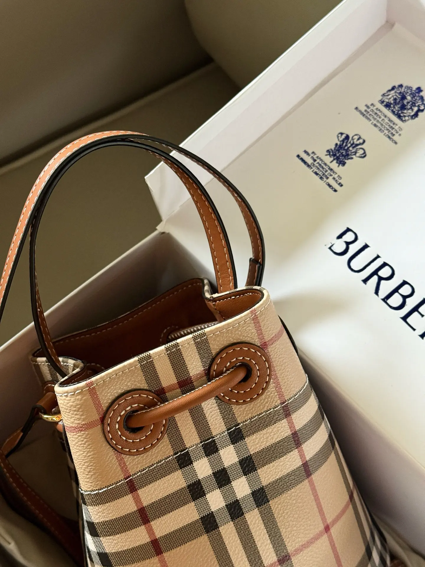 Burberry Check Drawstring Bucket Bag D28016489 — view 6