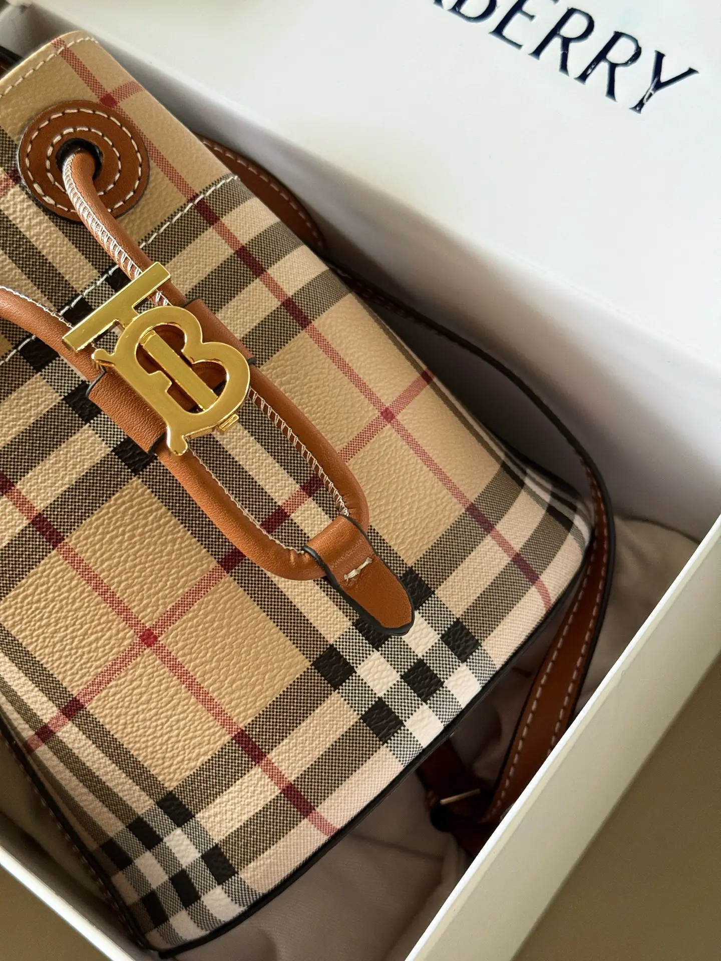 Burberry Check Drawstring Bucket Bag D28016489 — view 8