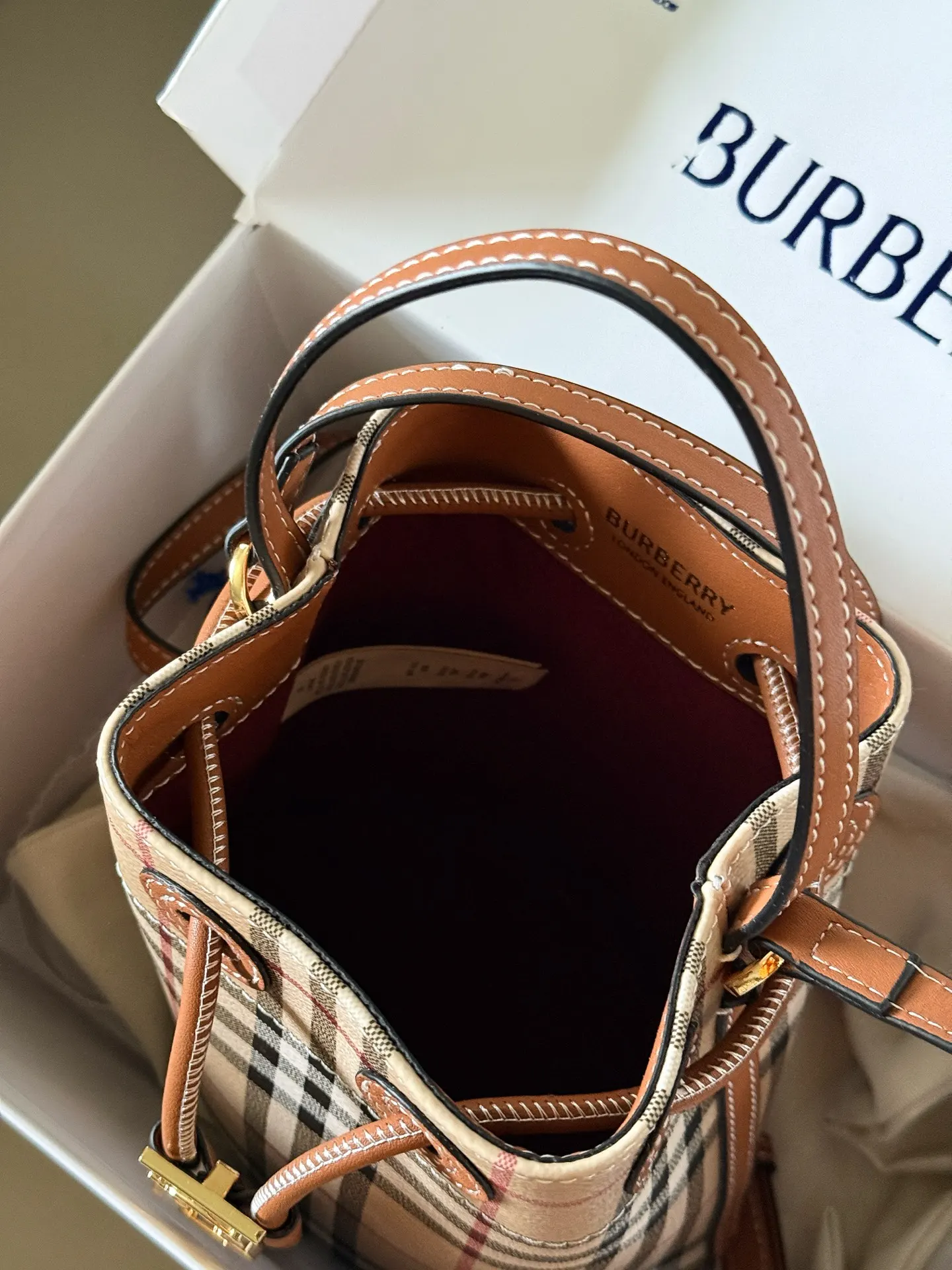 Burberry Check Drawstring Bucket Bag D28016489 — view 9