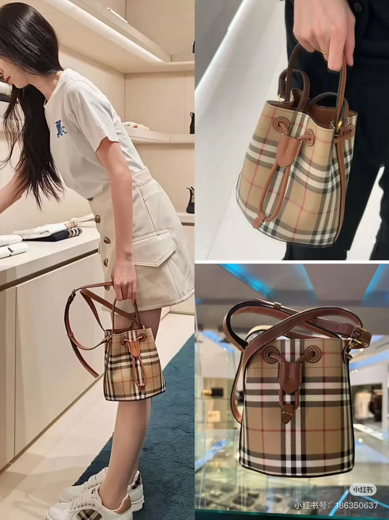 Burberry Check Drawstring Bucket Bag D28016218 — view 4