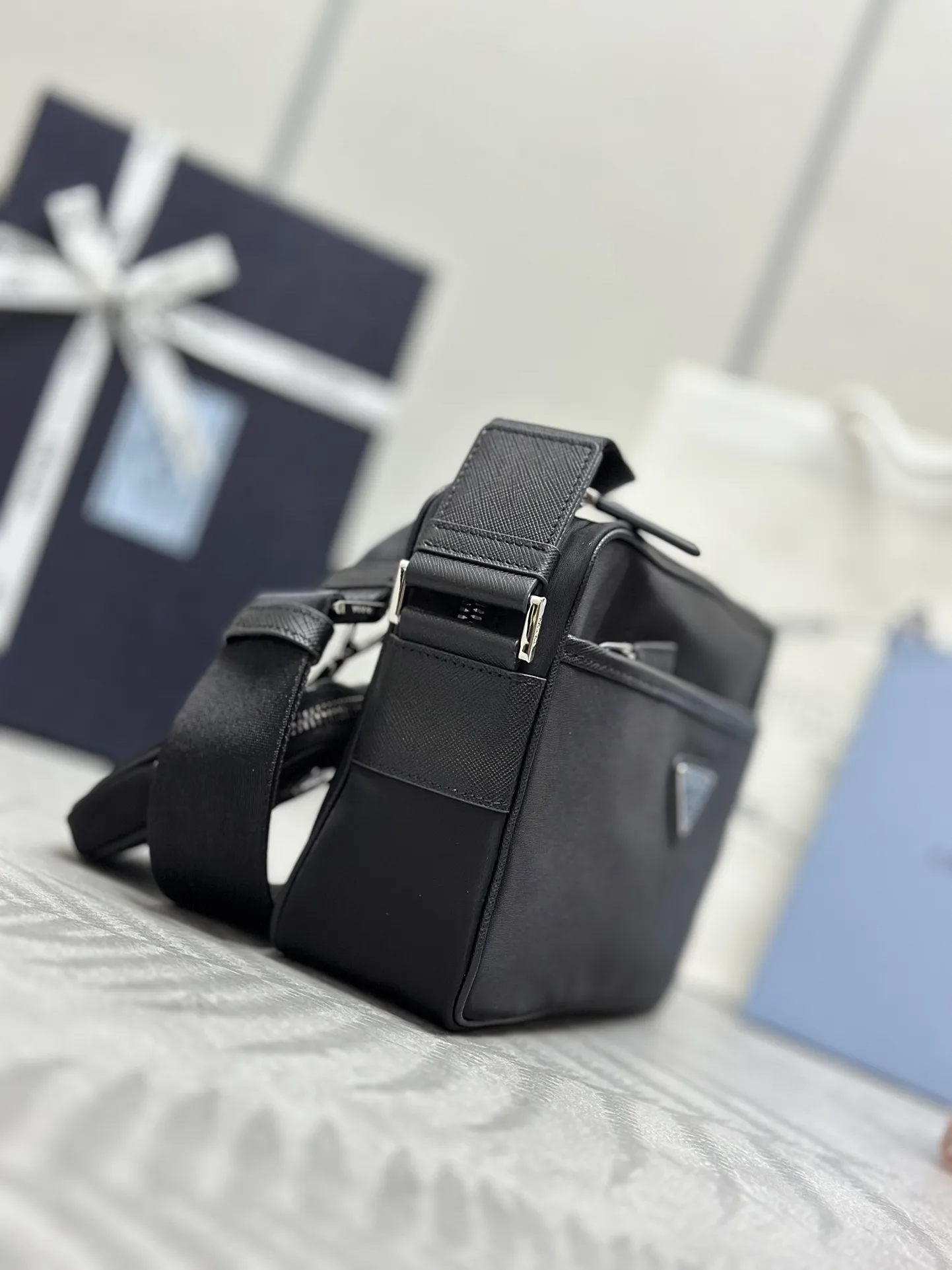Nylon and Saffiano Leather Crossbody Bag with Pouch D66016242 — view 2