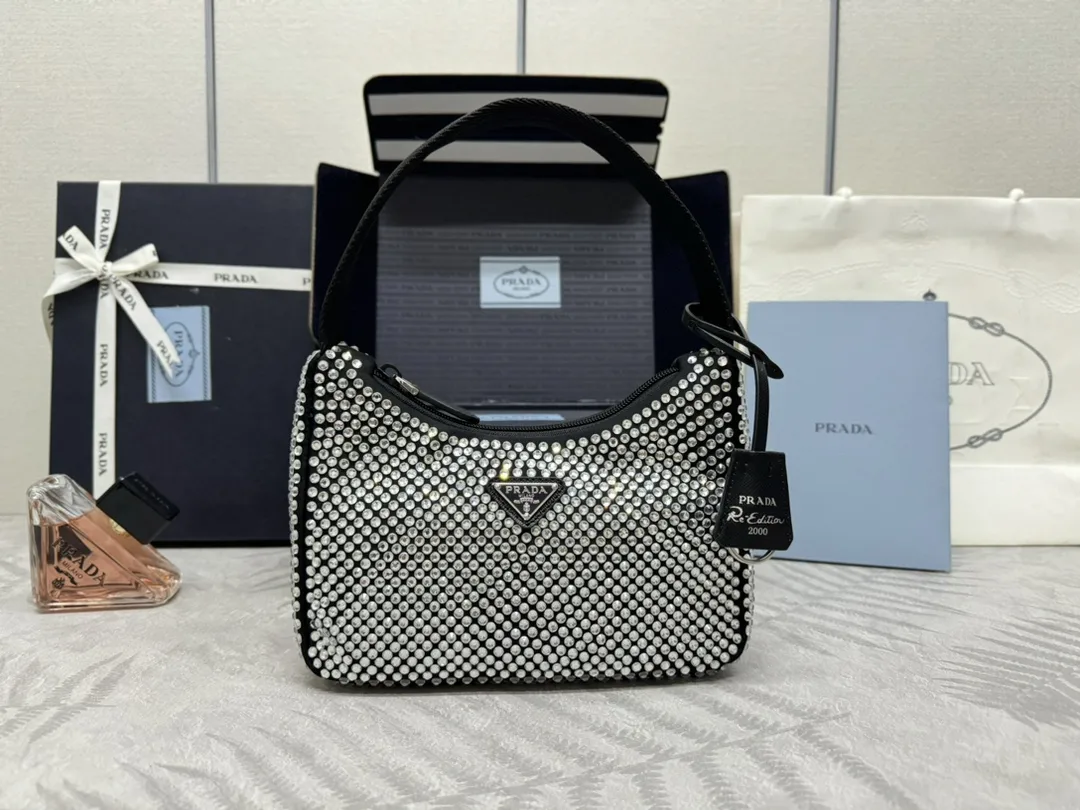 Prada Re-Edition 2000 Crystal-Embellished Hobo Bag D58016257