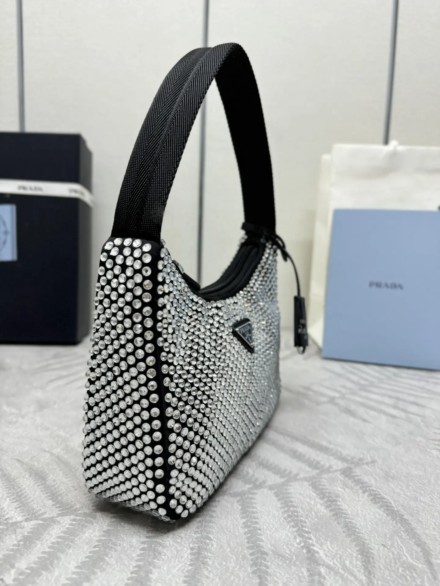 Prada Re-Edition 2000 Crystal-Embellished Hobo Bag D58016257 — view 4