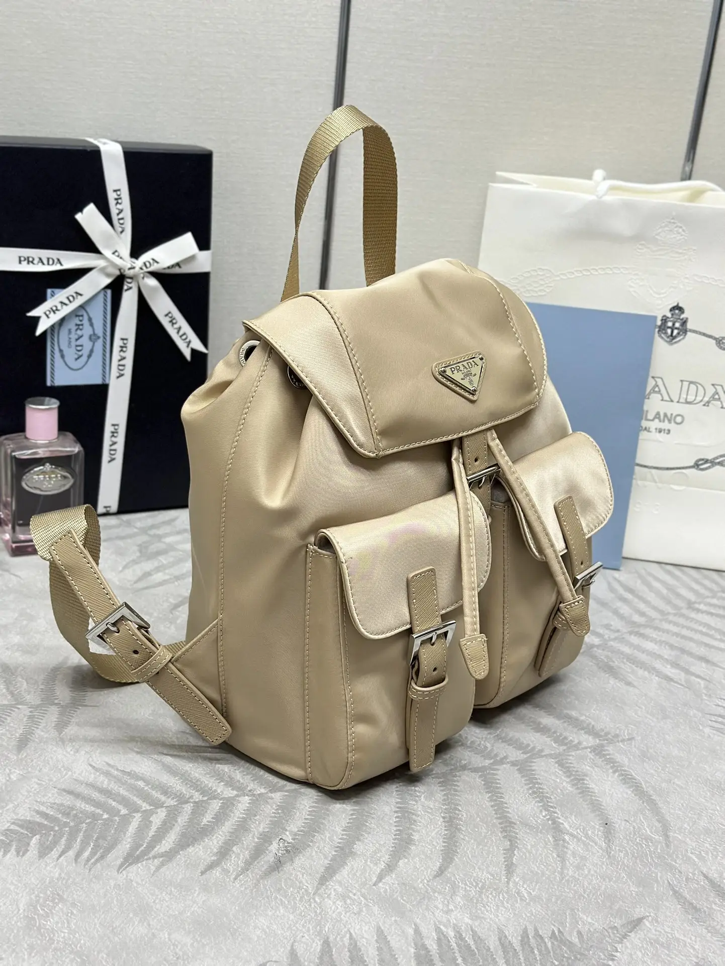 Re-Nylon Small Backpack with Silver Hardware D73016266 — view 3