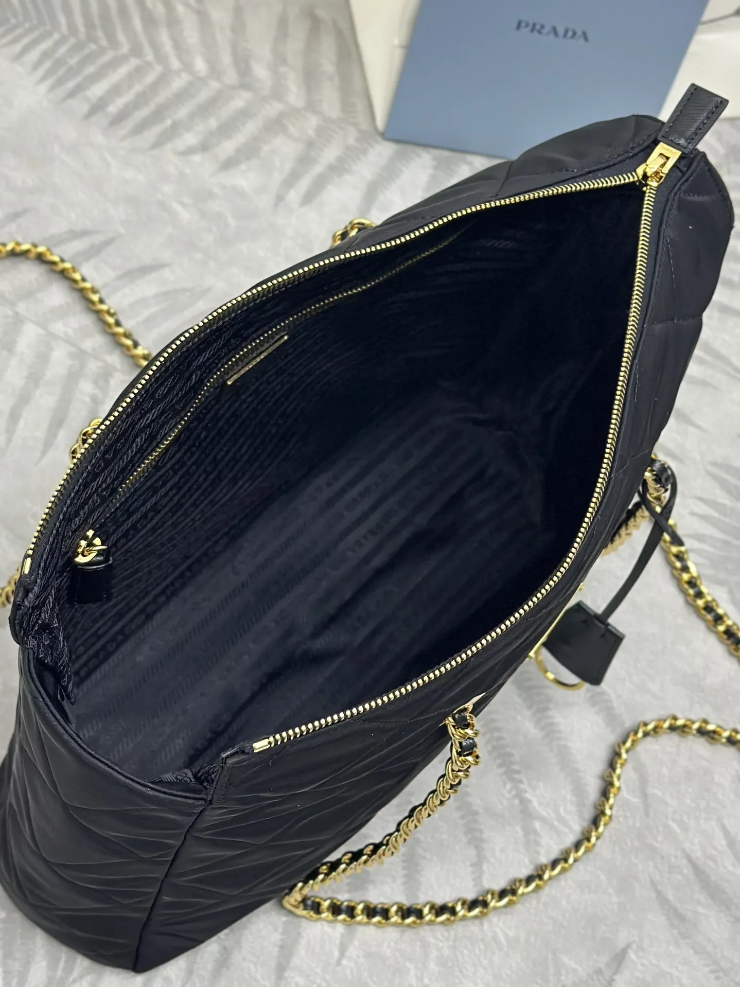 Prada Quilted Nylon Shoulder Bag with Chain D76016267 — view 8