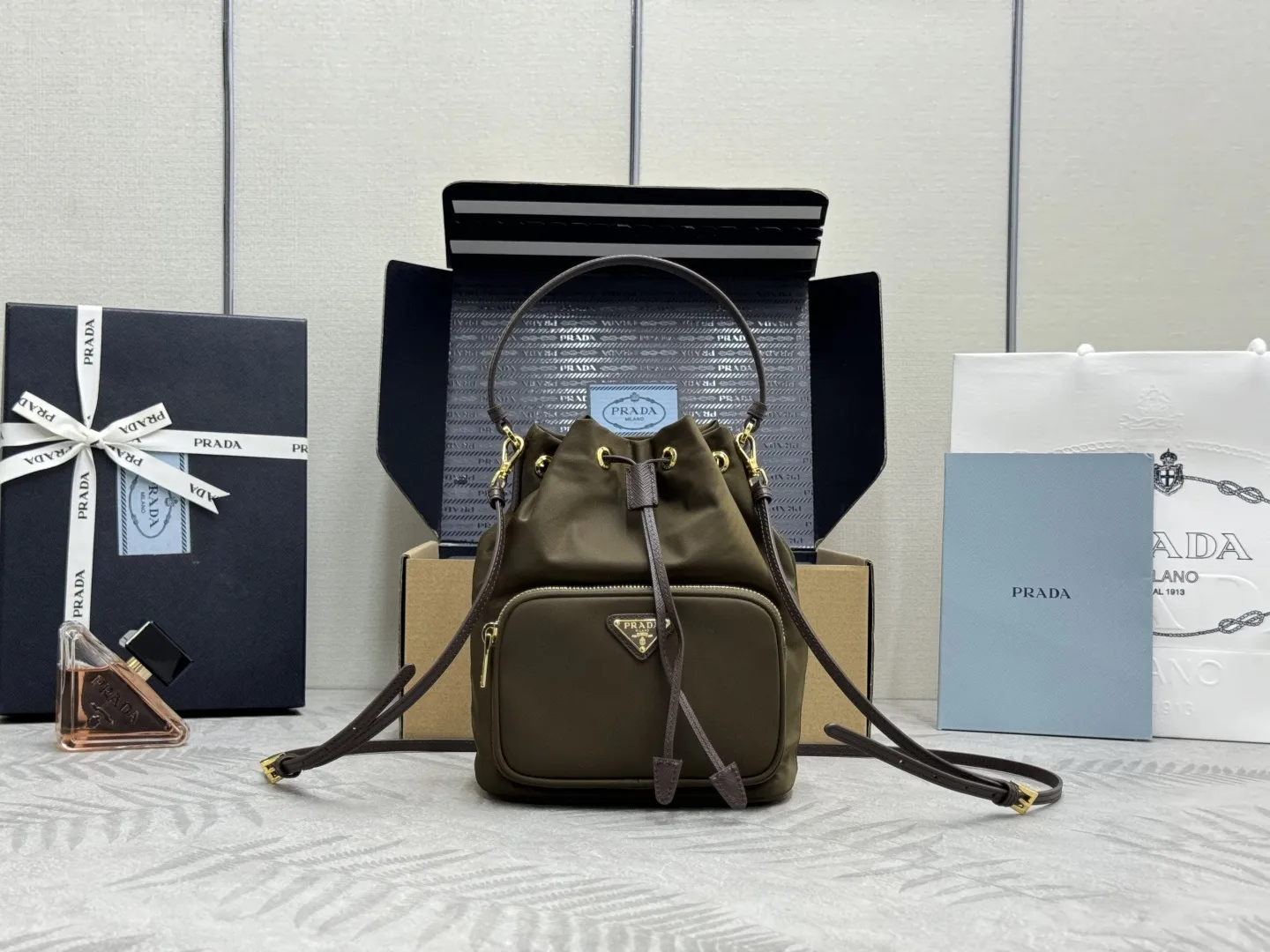 Prada Nylon Drawstring Bucket Bag D63016272