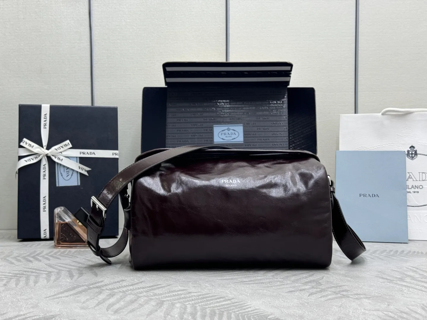 Prada Boston Waxed Leather Shoulder Bag D105016282
