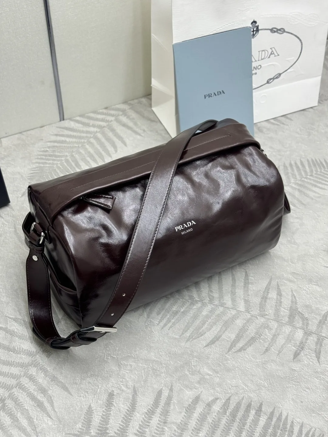 Prada Boston Waxed Leather Shoulder Bag D105016282 — view 3