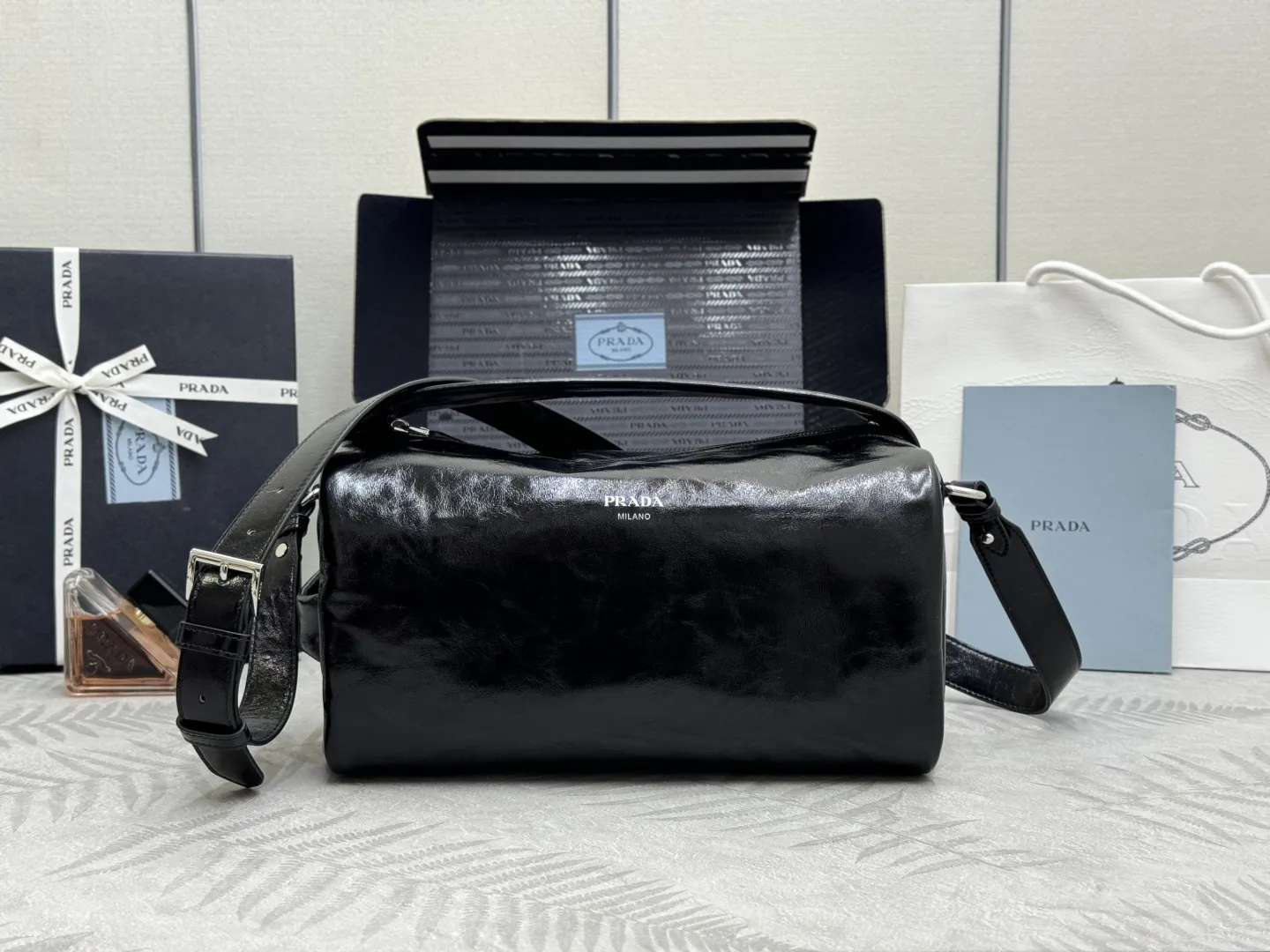 Prada Boston Waxed Leather Shoulder Bag D105016283