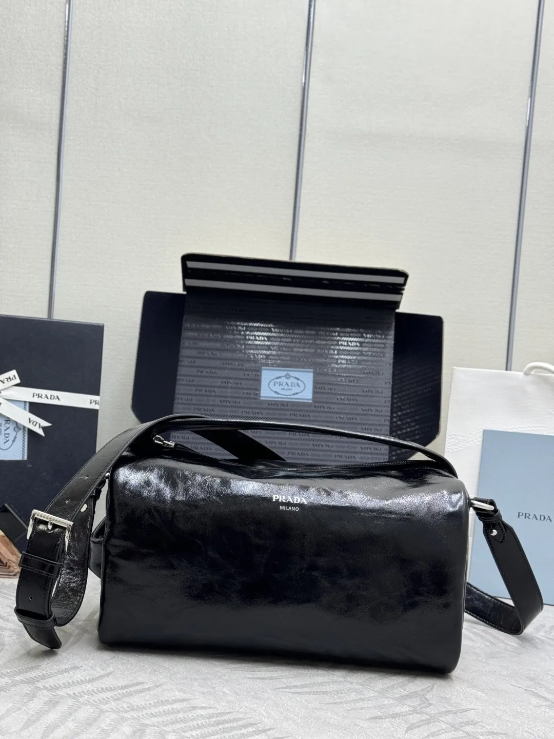 Prada Boston Waxed Leather Shoulder Bag D105016283 — view 2