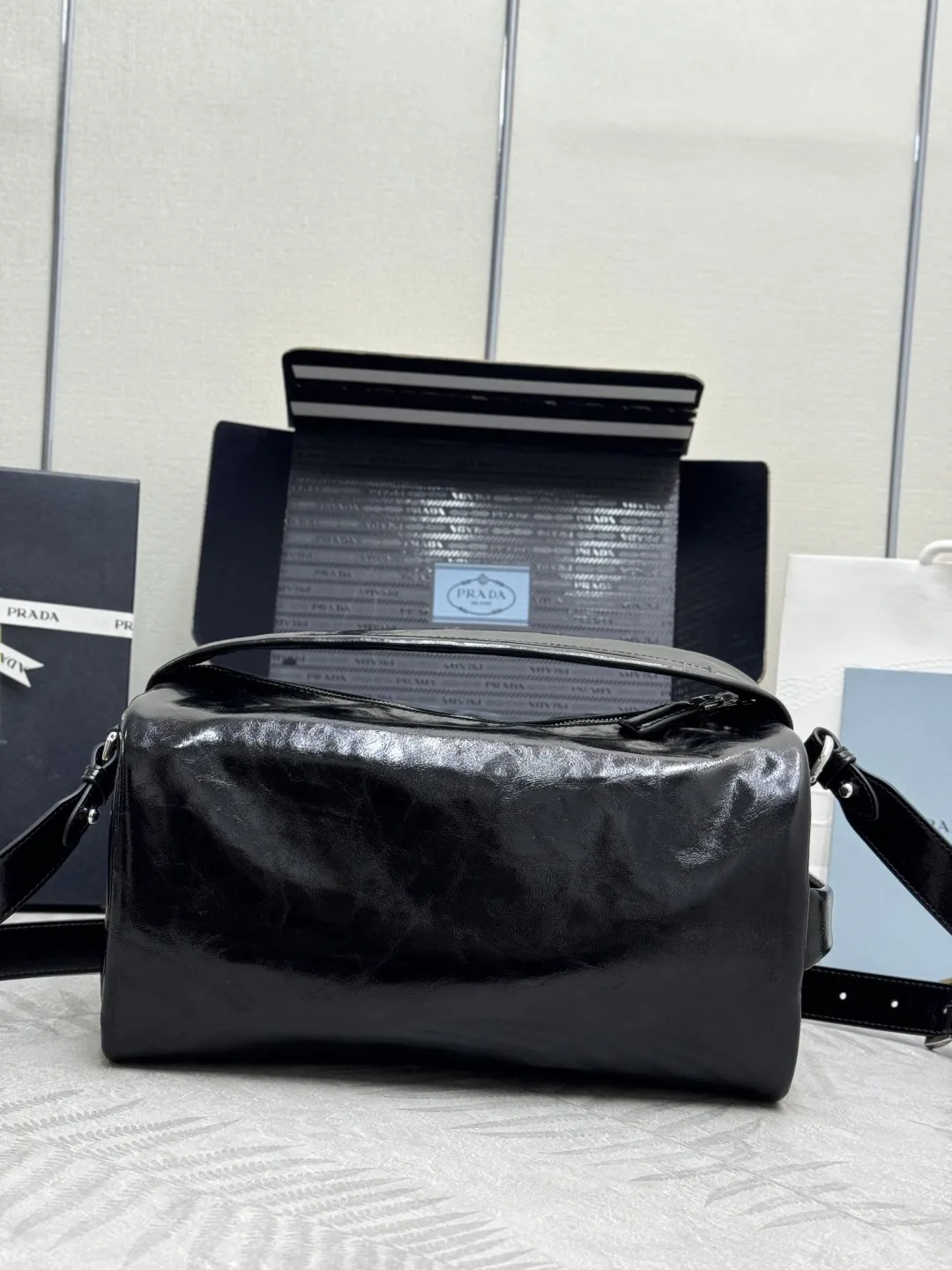 Prada Boston Waxed Leather Shoulder Bag D105016283 — view 3