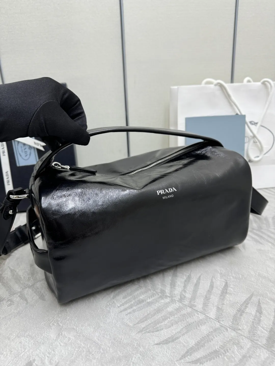Prada Boston Waxed Leather Shoulder Bag D105016283 — view 4
