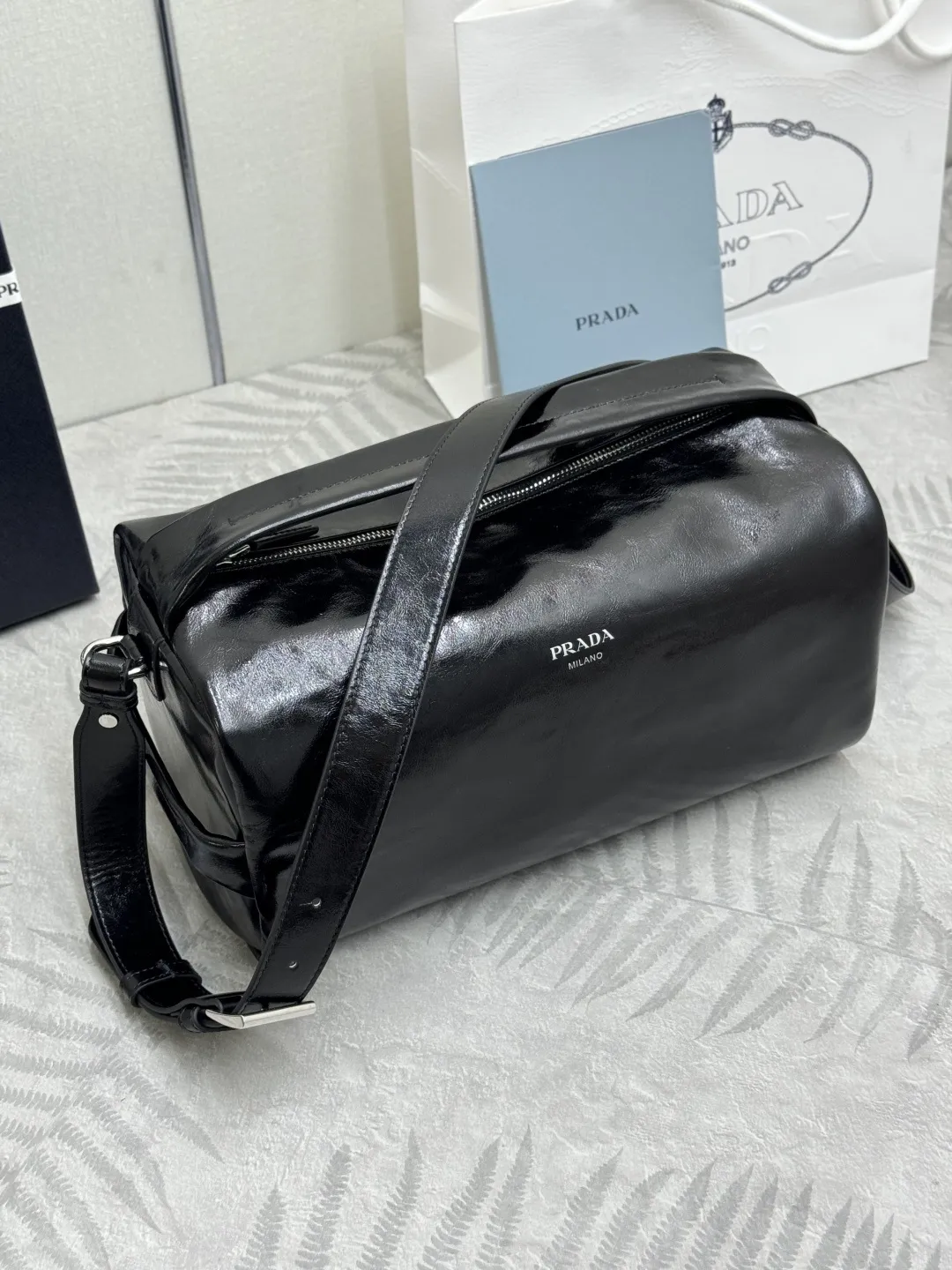 Prada Boston Waxed Leather Shoulder Bag D105016283 — view 5