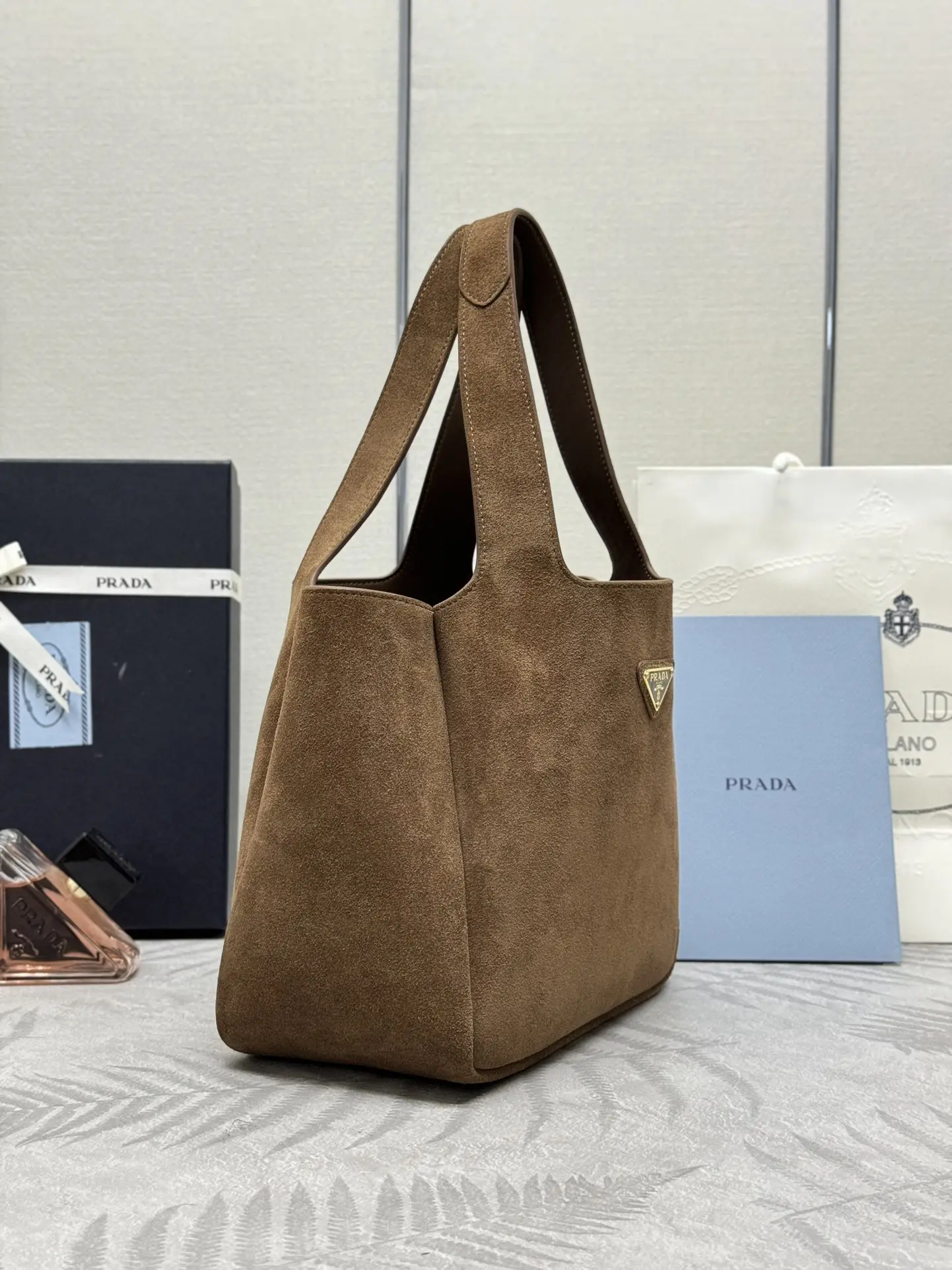Suede Bucket Bag with Lambskin Lining D90016288 — view 3