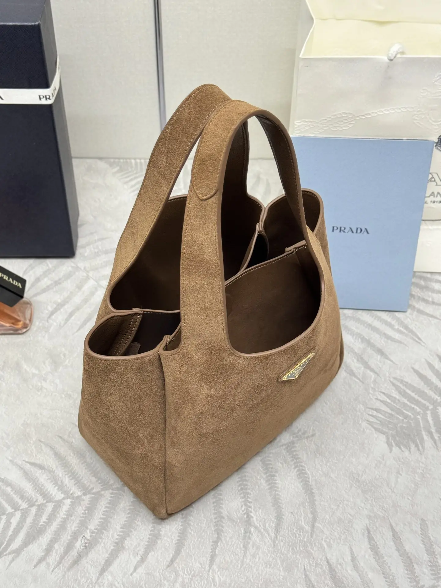 Suede Bucket Bag with Lambskin Lining D90016288 — view 4