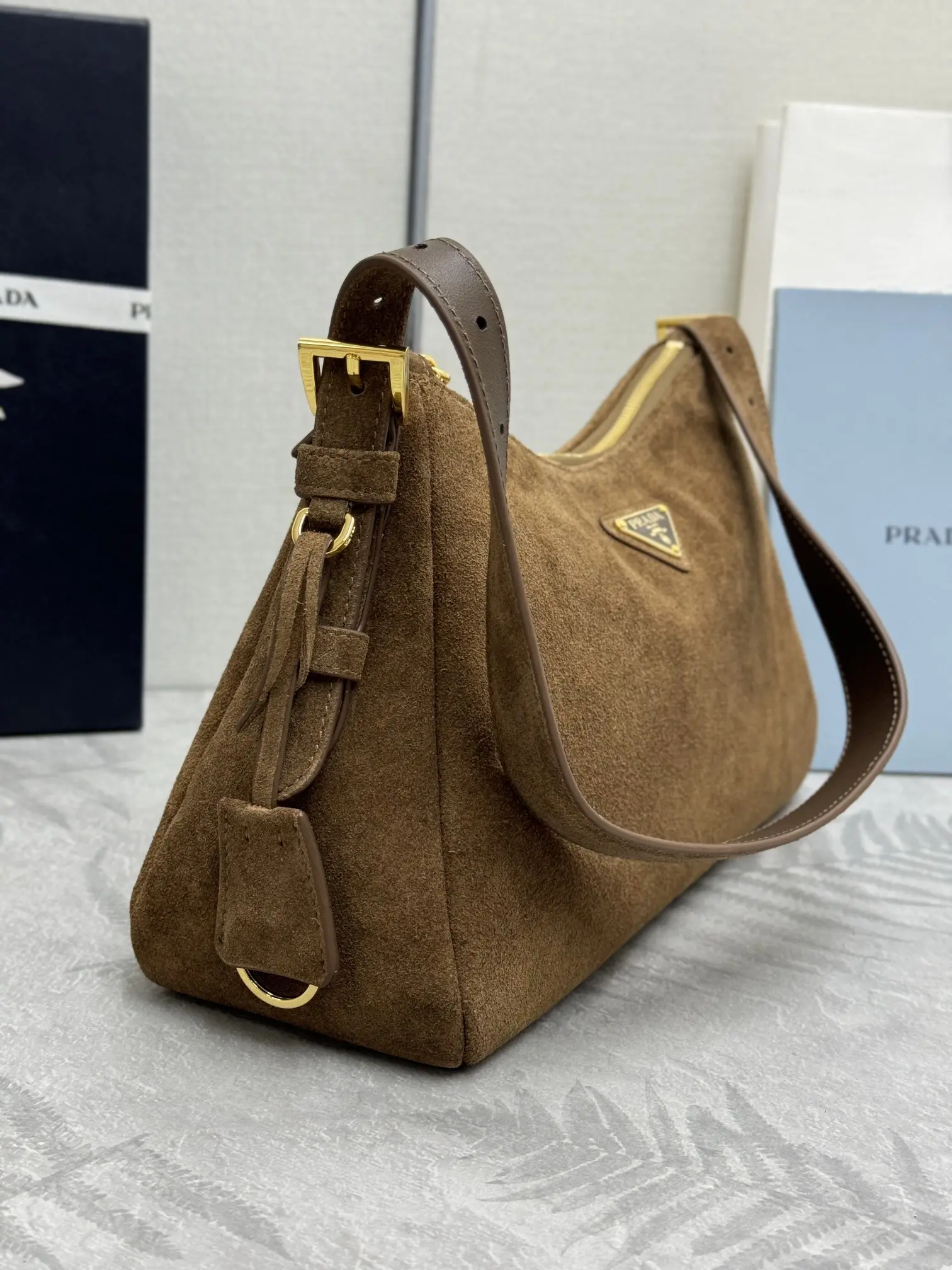 Prada Aimee Suede Hobo Shoulder Bag D88016292 — view 3