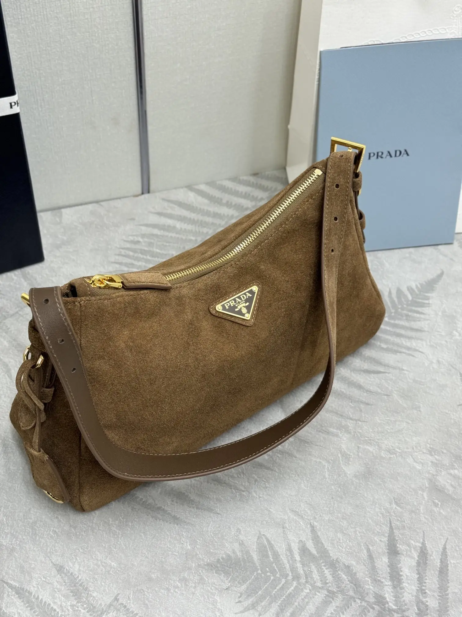 Prada Aimee Suede Hobo Shoulder Bag D88016292 — view 4