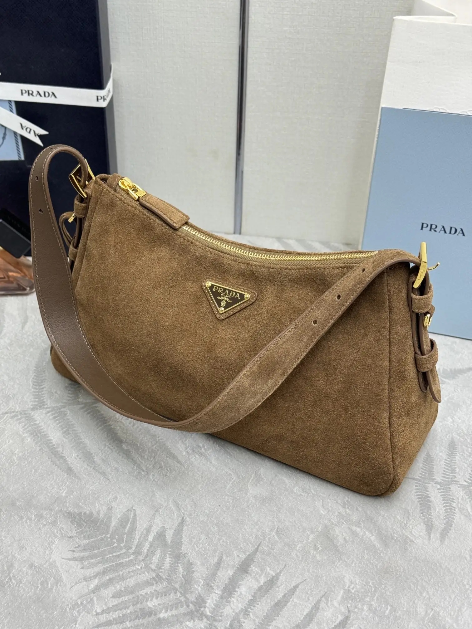 Prada Aimee Suede Hobo Shoulder Bag D88016292 — view 5