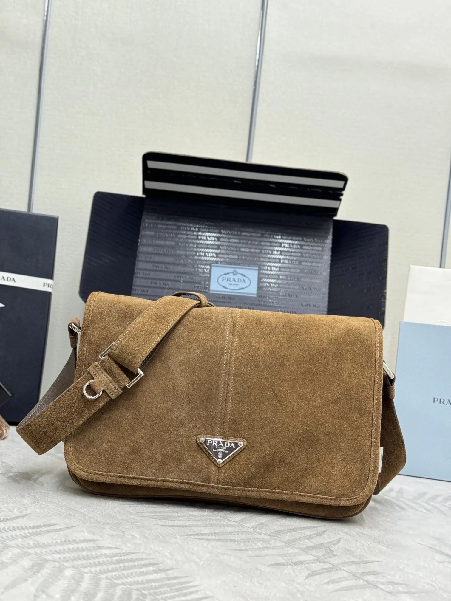 Suede Messenger Bag with Triangle Logo D98016295